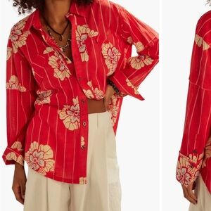 We The Free Red Floral Button-Down Shirt